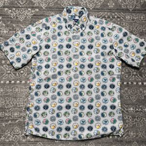 Eton Tennis Pattern Short Sleeve Seersucker Popover Shirt Mens Large Slim RARE